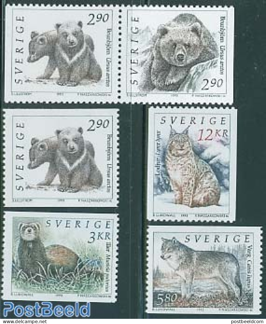 Sweden 1993 Animals 6v (4v+pair), Mint NH, Nature - Animals (others & Mixed) - Bears - Cat Family - Nuevos