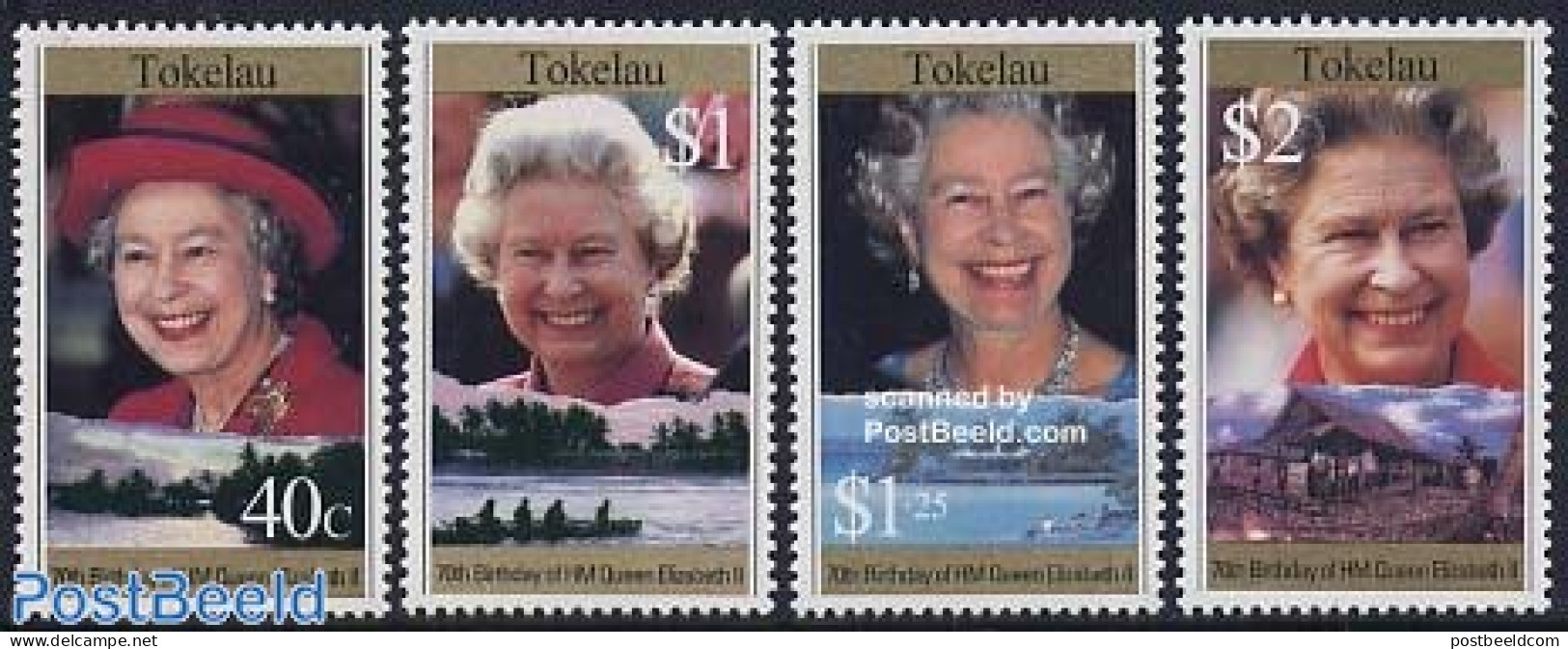 Tokelau Islands 1996 Queen 70th Birthday 4v, Mint NH, History - Transport - Kings & Queens (Royalty) - Ships And Boats - Familias Reales