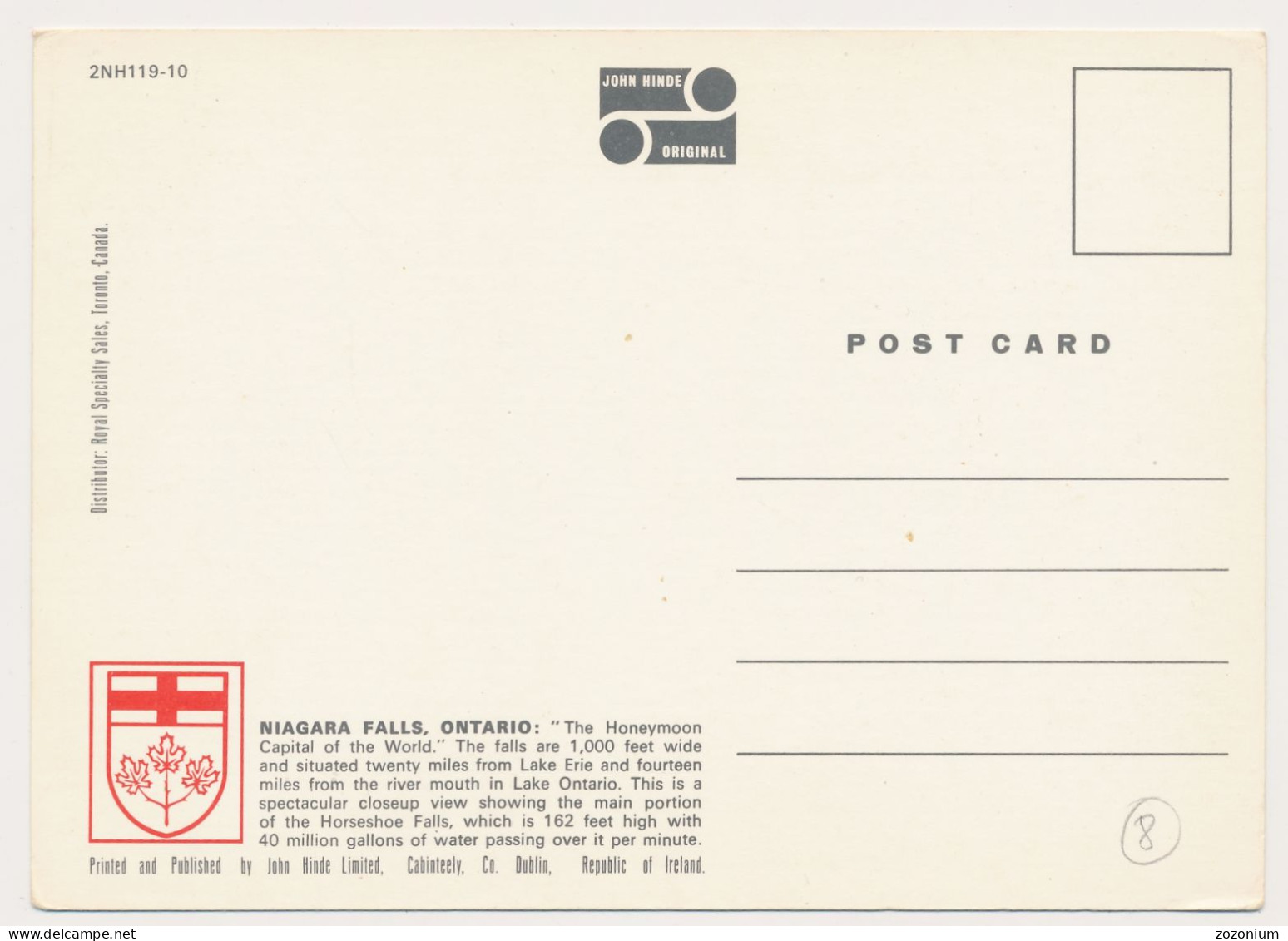 CANADA Niagara Falls  JOHN HINDE Vintage Photo Postcard Post Card Carte - Cataratas Del Niágara