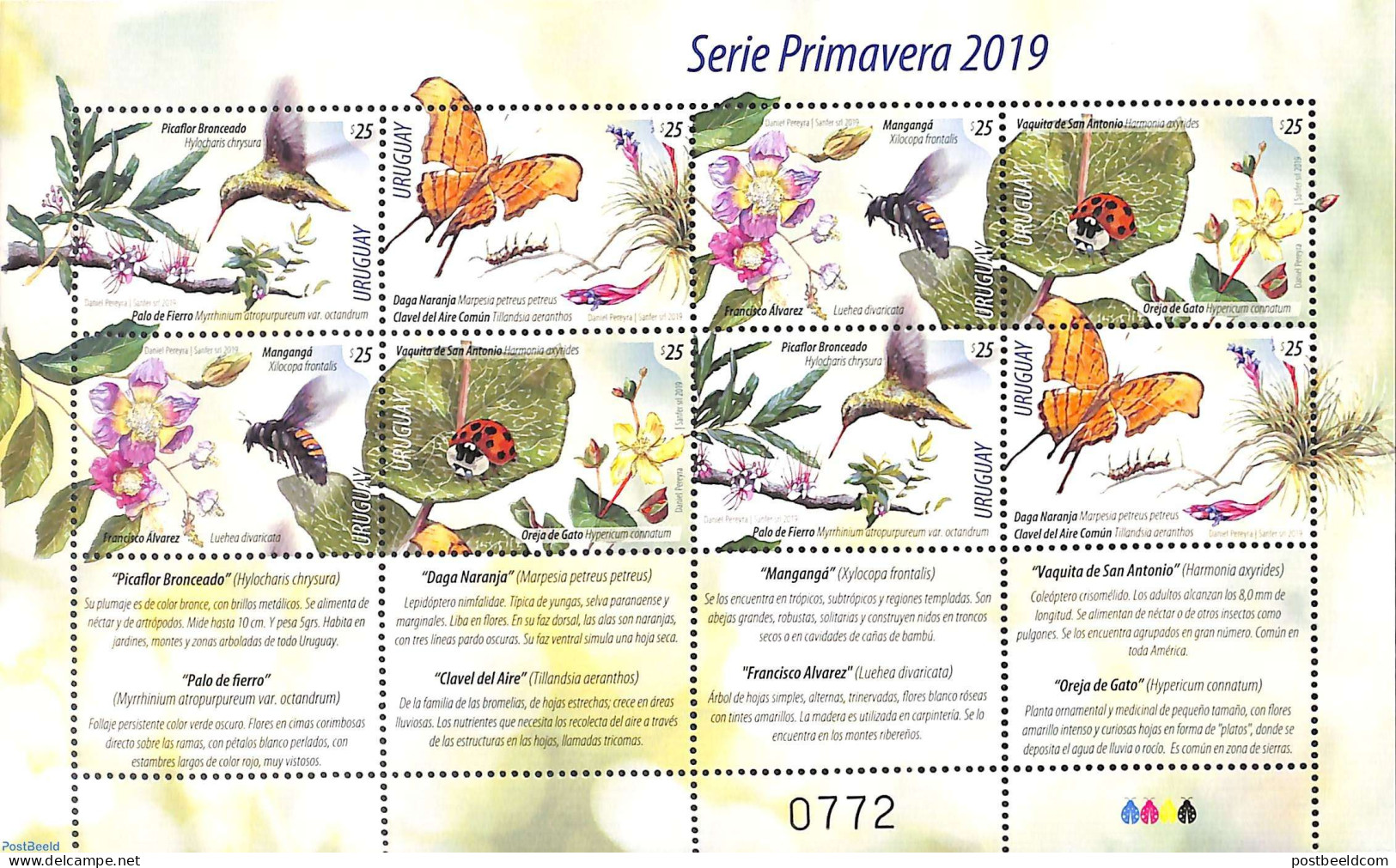 Uruguay 2019 Spring M/s, Mint NH, Nature - Animals (others & Mixed) - Birds - Butterflies - Flowers & Plants - Insects - Uruguay