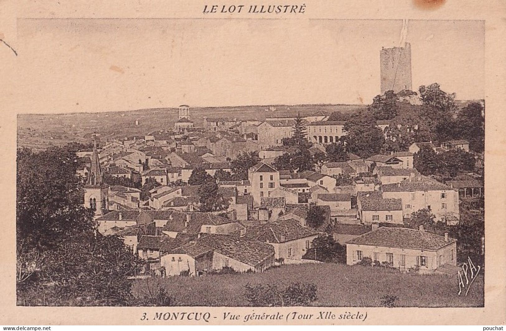 D23-46) MONTCUQ - LOT - VUE GENERALE - TOUR XII° SIECLE - EN  1937 - ( 2 SCANS ) - Montcuq