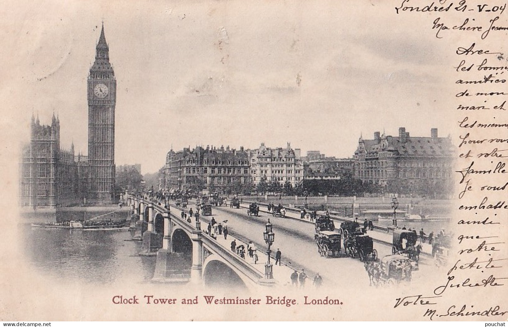 D24-  LONDON - CLOCK TOWER AND HOUSES WESTMINSTER BRIDGE - EN 1904 - ( 2 SCANS ) - Tower Of London