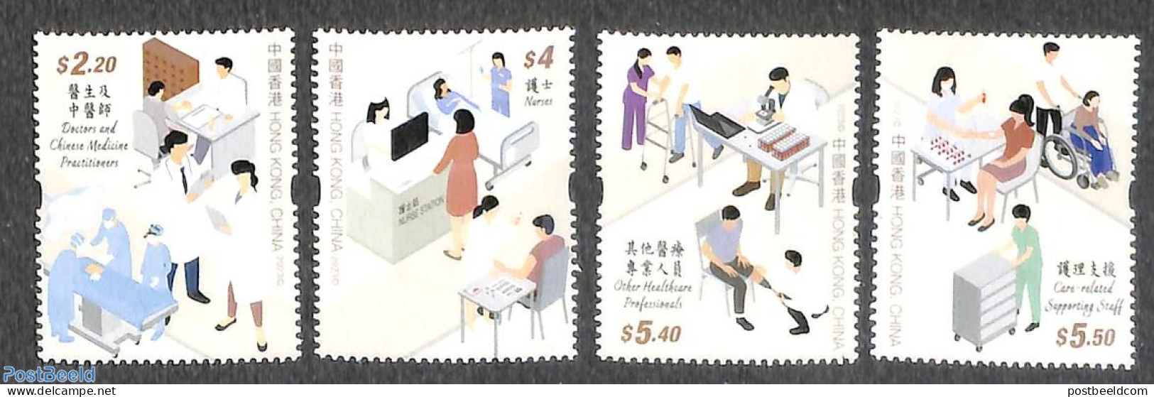 Hong Kong 2023 Health Workers 4v, Mint NH, Health - Health - Nuevos