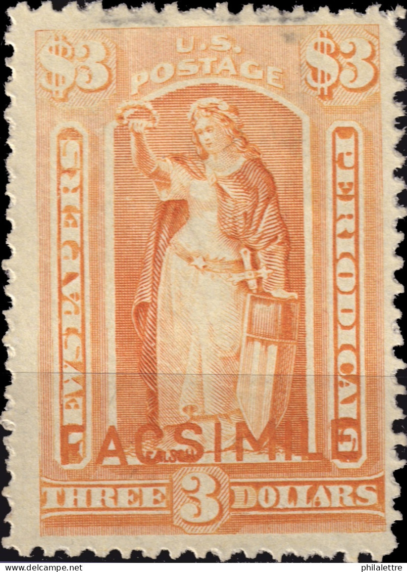 ÉTATS-UNIS / USA - 1875/85 Issue  German Reproduction ("FACSIMILE") Of Sc.type N7 $3 Red Vermillon - No Gum - Periódicos & Gacetas