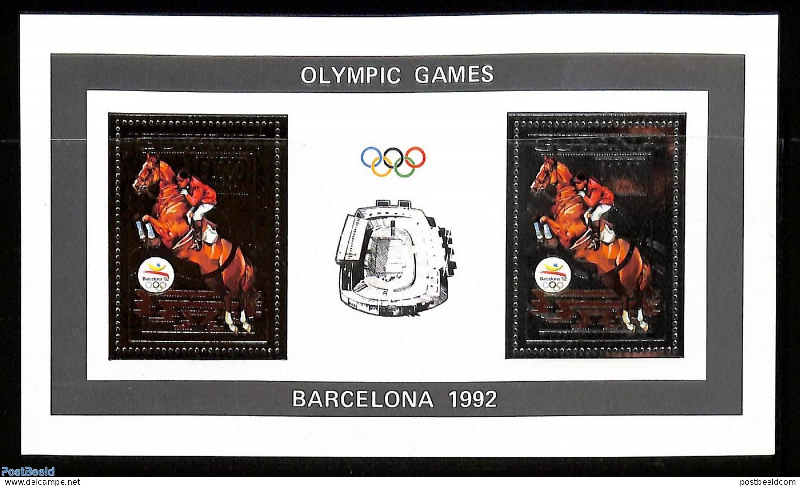Guyana 1992 Olympic Games M/s, (gold/silver), Mint NH, Nature - Sport - Horses - Olympic Games - Guyana (1966-...)