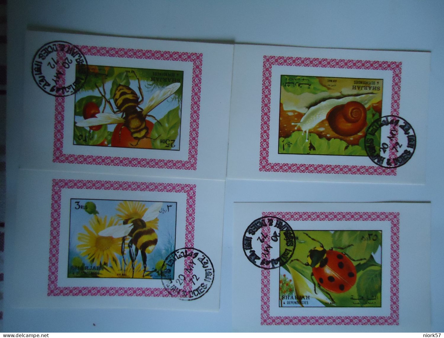 SHARJAH  USED 4 SHEET IMPERFORATE  INSECTS LADYBIRDS BEES  1972 - Api