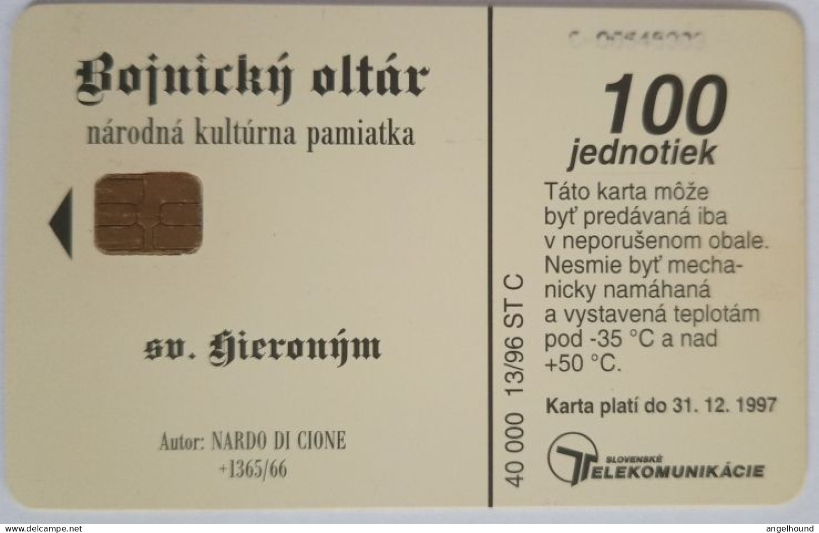 Slovakia 100 Units Chip Card - Boynice Altar - St Hieronymus - Eslovaquia