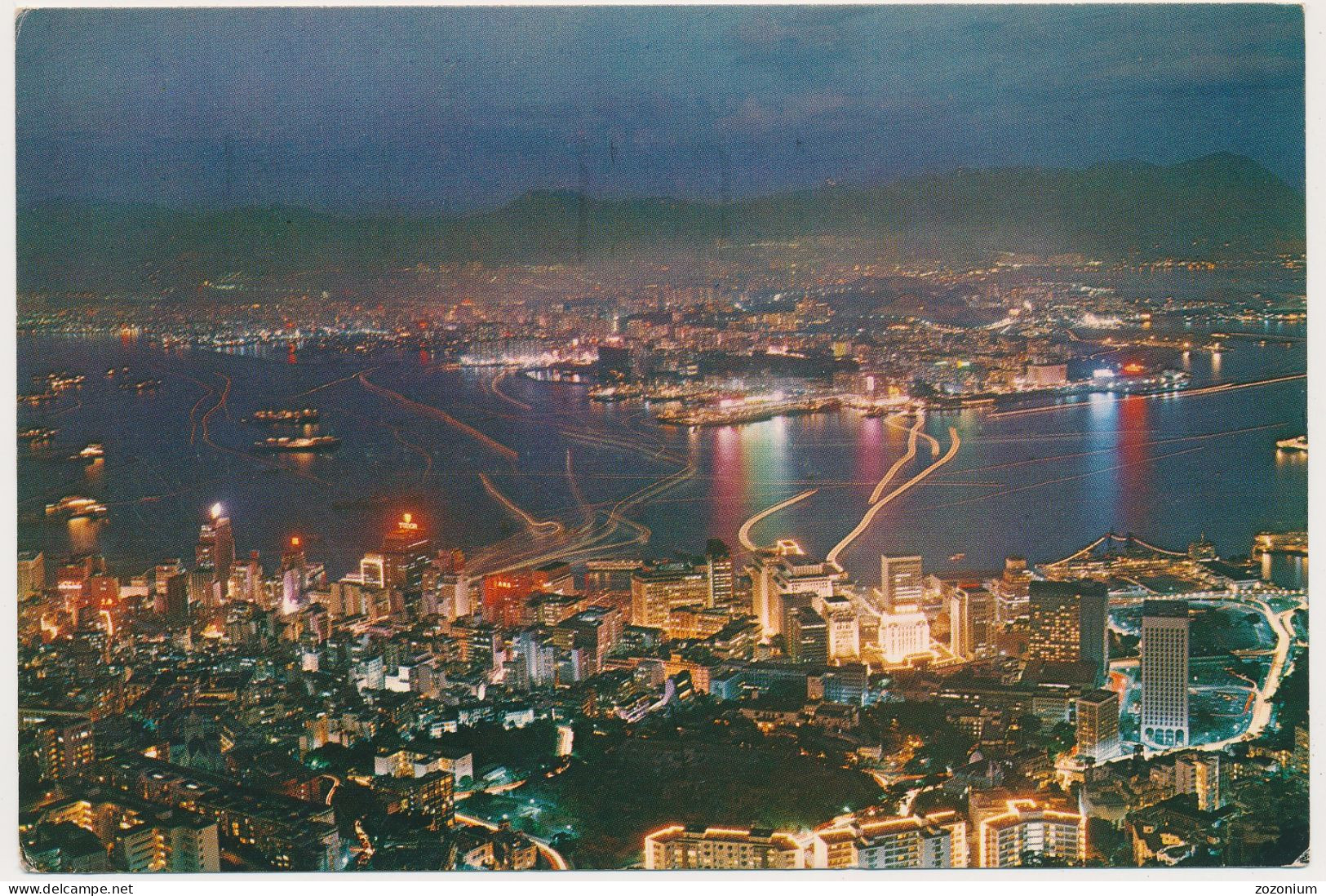 CHINA, HONG KONG  Night Scene From Peak Nice Stamp 1974, Old Photo Postcard - China (Hong Kong)