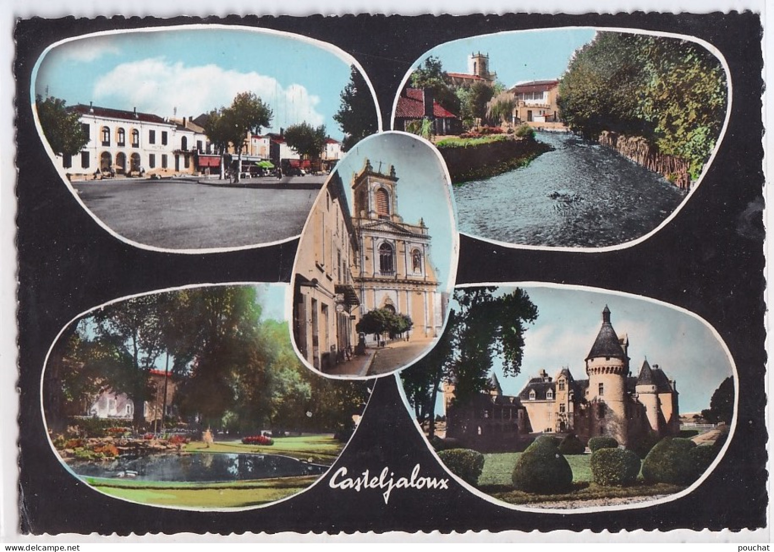 47) CASTELJALOUX - PLACE GAMBETTA - LE CLOCHER ET L' AVANCE - JARDIN D ' ALBRET - CHATEAU DE SENDAT - EGLISE - 2 SCANS - Casteljaloux