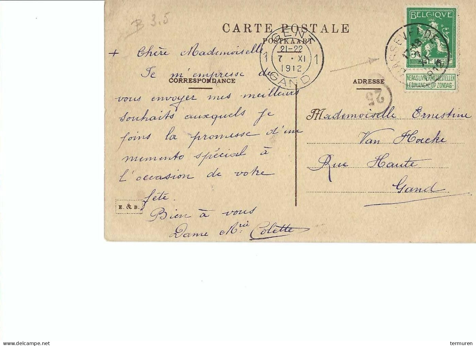 Bassevelde: Pensionnat Des Dames Bernardines  -De Grot -verstuurd 1912 -biddende Meisjes - Assenede
