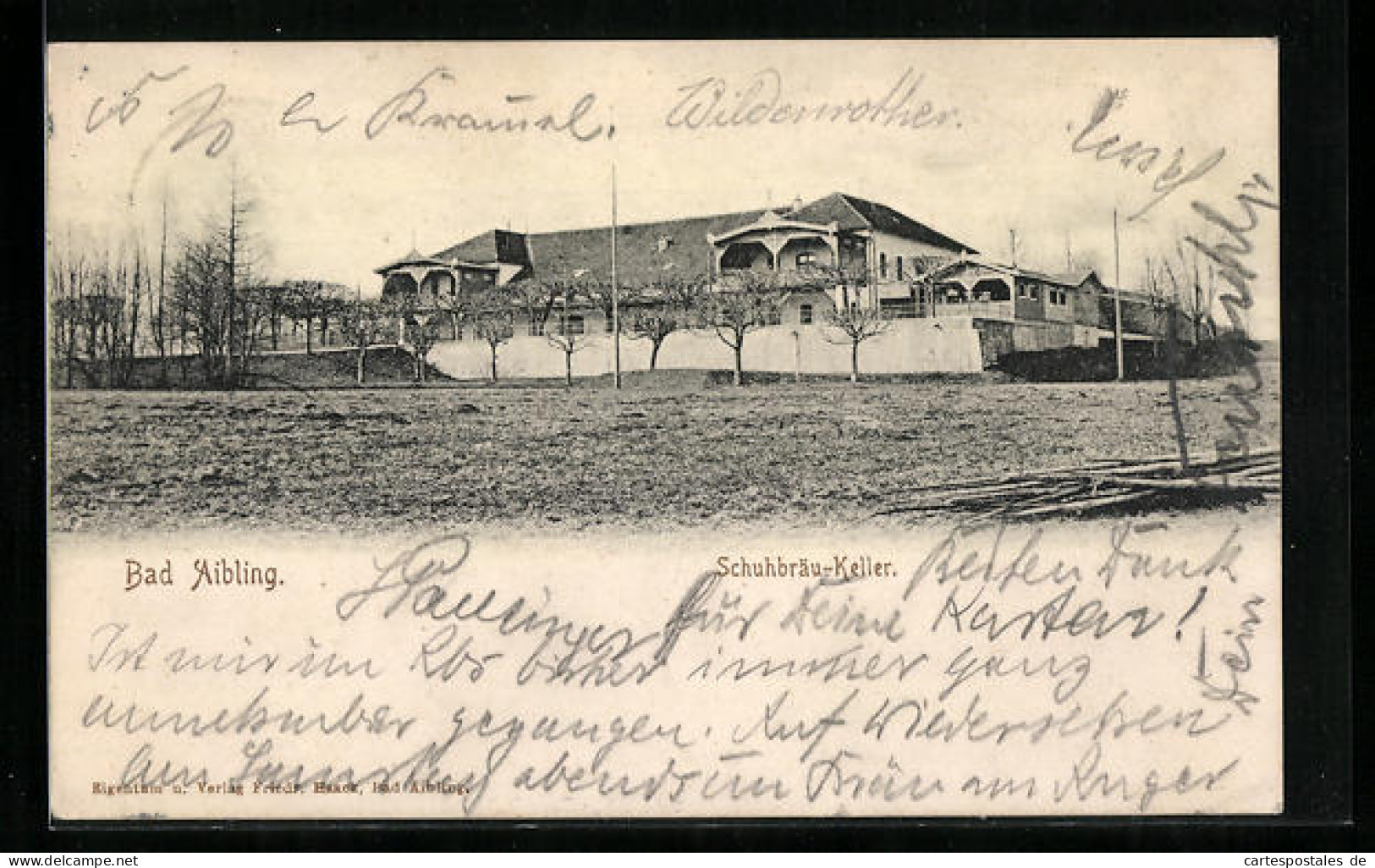 AK Bad Aibling, Gasthaus Schuhbräu-Keller, Gebäudeansicht Von Einem Feld Aus  - Bad Aibling