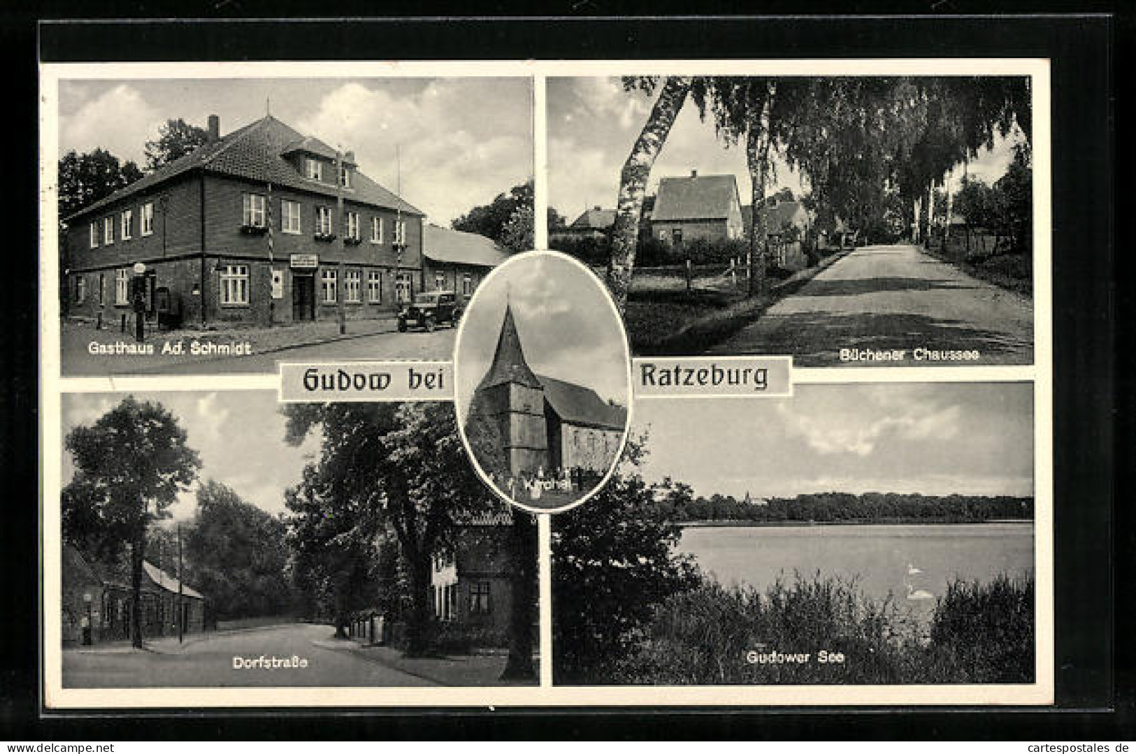 AK Gudow Bei Ratzeburg, Büchener Chaussee, Dorfstrasse, Gasthaus Ad. Schmidt  - Ratzeburg