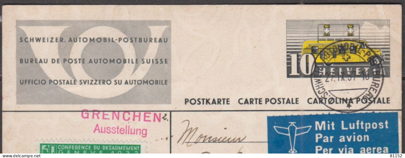 Suisse P.A.  Entier B.P.Auto 10c  Sur CPA 27 IX 37 Cachet " GRENCHEN Ausstellung " Avec 10c.sur 15c Vert Y.et.T.vert - Gebraucht