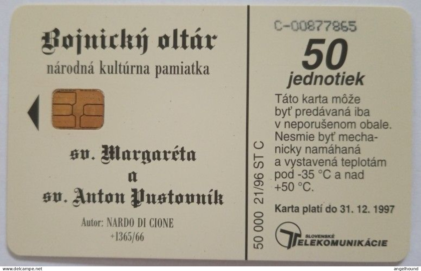 Slovakia 50 Units Chip Card - St. Margarita And St Martin Hermit - Slovaquie