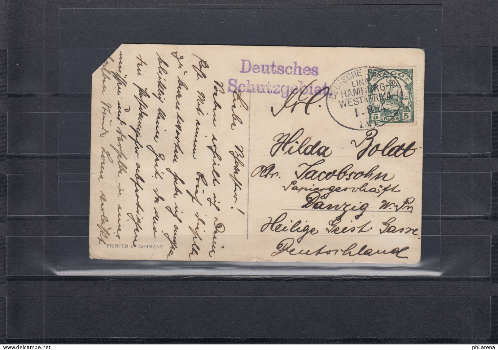 Togo AK 1914: Deutsche Seepostlinie Hamburg-Westafrika "Deutsches Schutzgebiet" - Togo