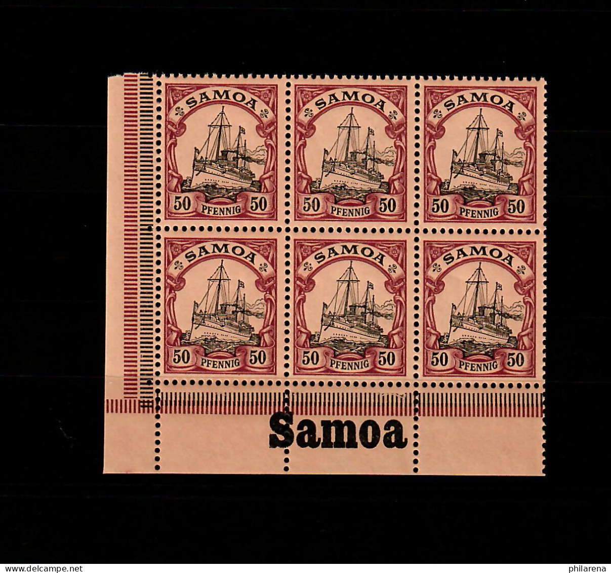 Samoa: MiNr. 14, 6er Block Vom Eckrand Mit Inschrift, Postfrisch, ** - Samoa