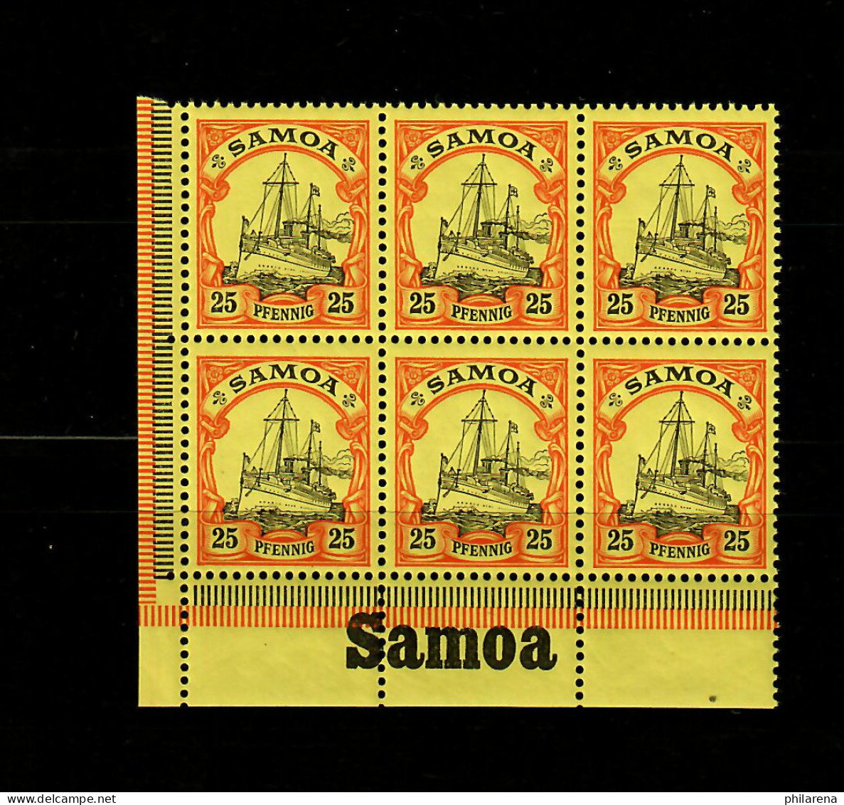 Samoa: MiNr. 11, 6er Block Vom Eckrand Mit Inschrift, Postfrisch, ** - Samoa