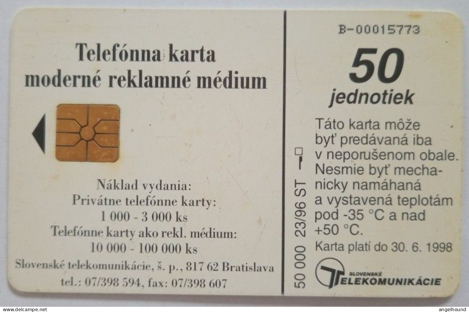 Slovakia 50 Units Chip Card - Labut Velka / Swan - Slovakia