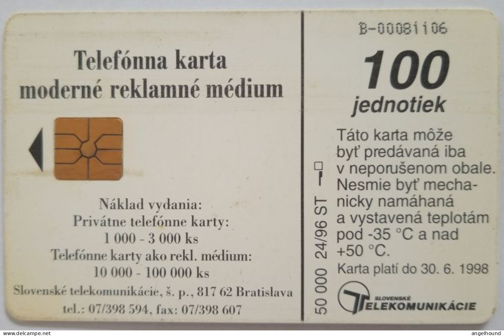 Slovakia 100 Units Chip Card - Volavka Popolava / Heron - Slovacchia