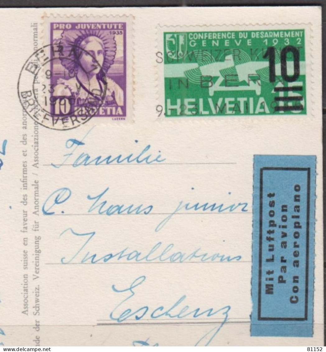 Suisse CPA écrite à WINTERTHUR  Le 22 4 36 En Poste Aérienne 10c S.15c + Lucernoise 10c Pour ESCHENZ Par Fluypost - Used Stamps