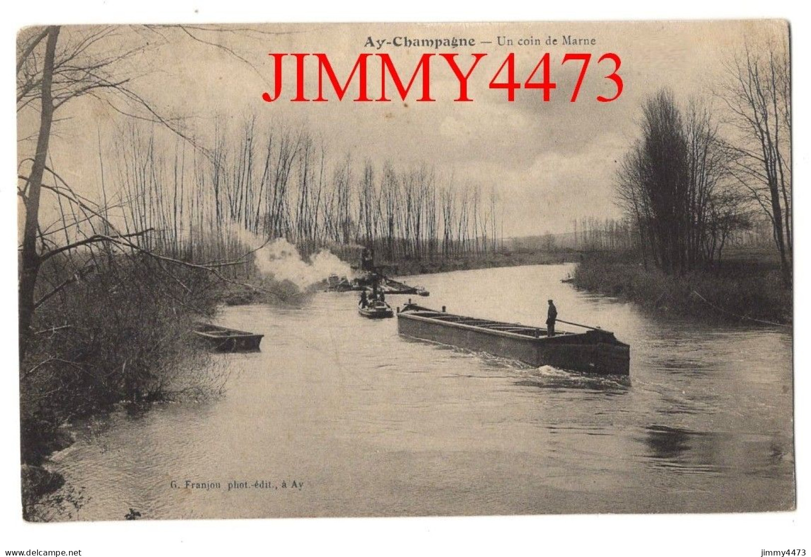 CPA - Ay-Champagne - Un Coin De Marne ( Péniche - Remorqueur ) Phot-Edit. G. Franjou à Ay - Ay En Champagne