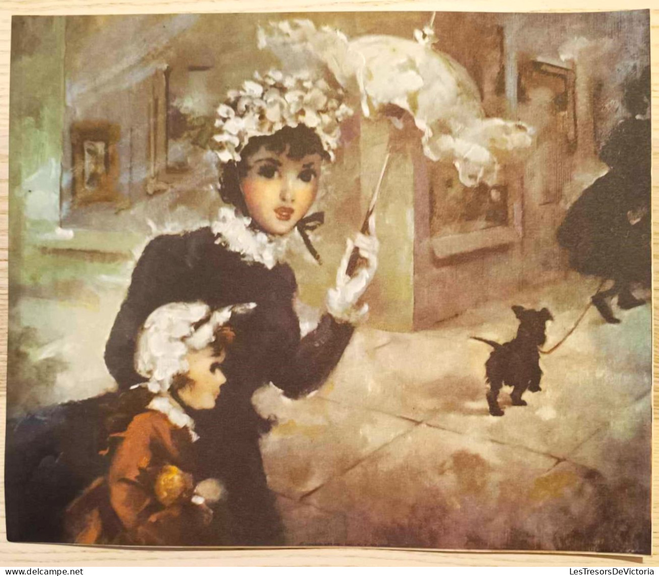 Reproduction De Tableau Non Signé Sur Papier Cartonné - Dim25,5/30cm - Jeune Femme Et Enfant Avec Ombrelle - Altri & Non Classificati