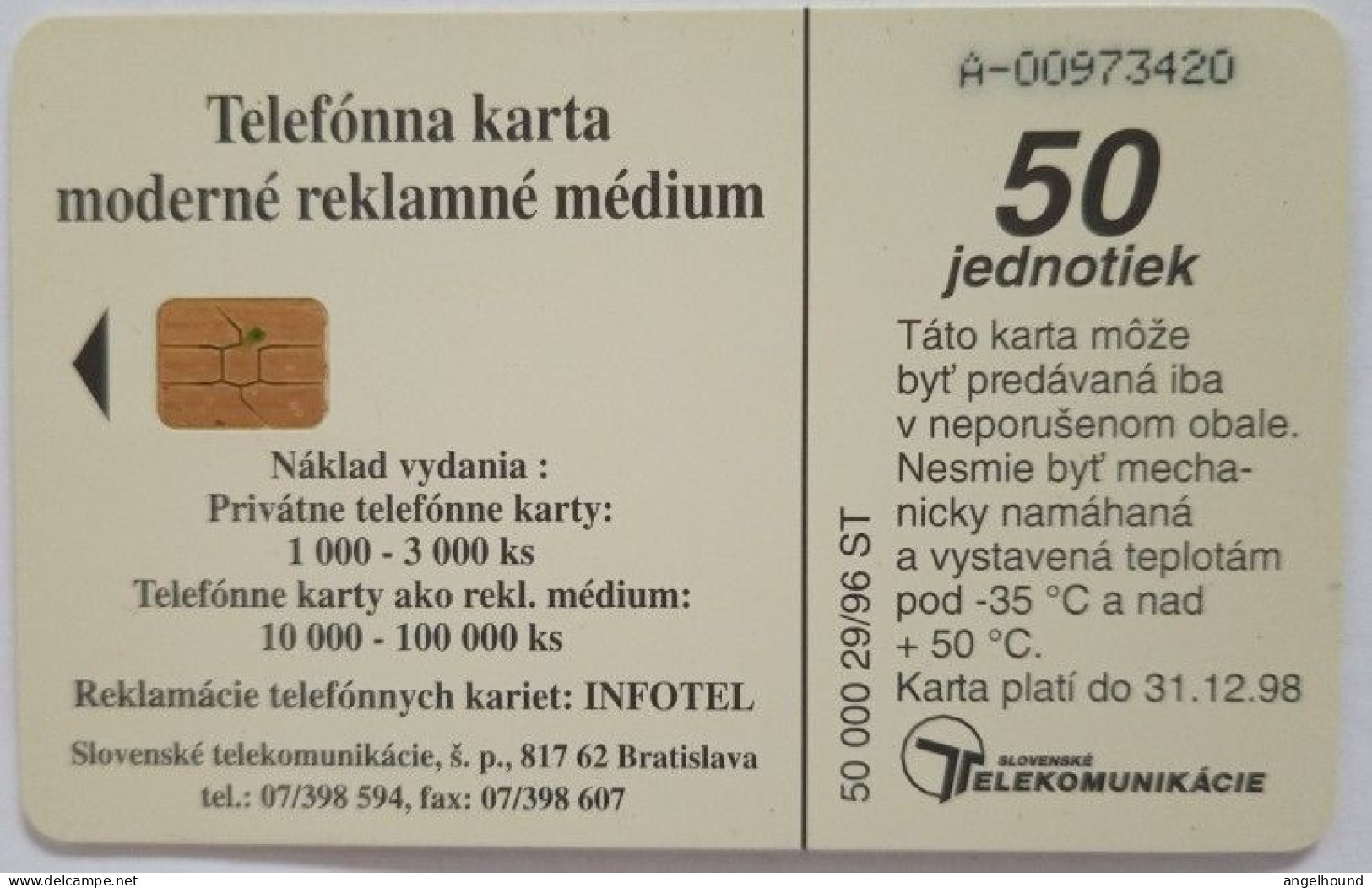 Slovakia 50 Units Chip Card - Smolenicky / Smolenice Castle - Slovacchia