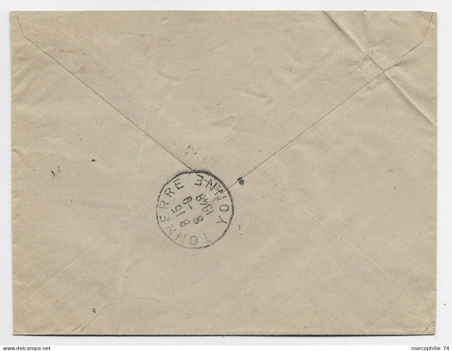 FRANCE GANDON 10FR VIOLETX2 ENVELOPPE VALEURS A RECOUVRER MEC AUXERRE 7.IX .1948  AU TARIF - 1945-54 Marianne Of Gandon