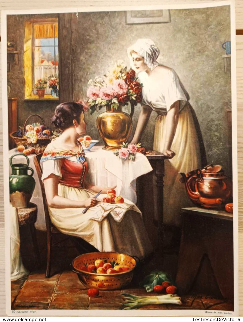 Reproduction De Tableau Signé De Max Carlier Sur Papier Cartonné - Dim25,5/30cm - Deux Femmes Qui Cuisinent - Andere & Zonder Classificatie