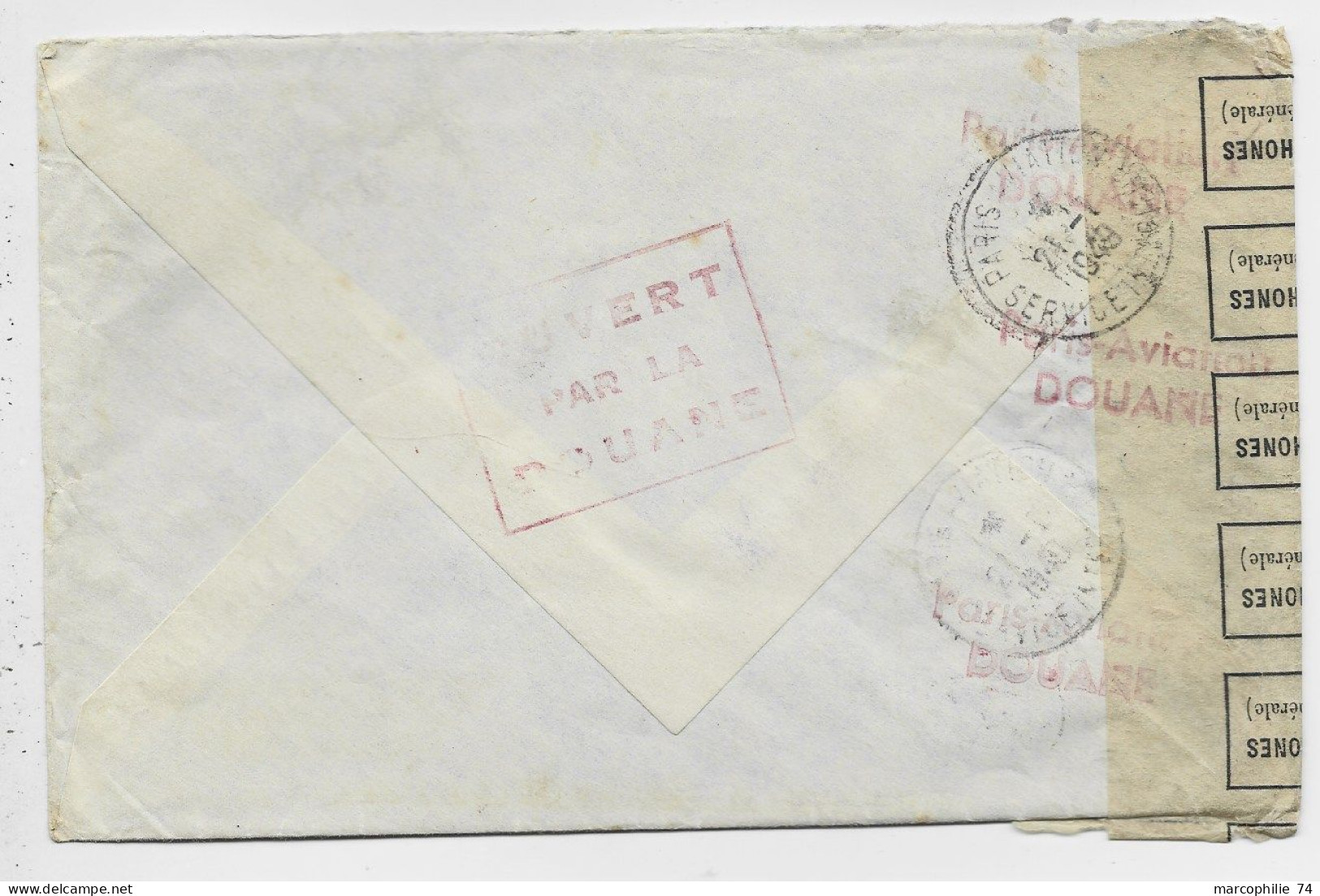 FRANCE GANDON 10FR VIOLETX5+1FR MAZELIN LETTRE COVER ?? MARNE 1949 POUR USA TAXE 0.22 + BANDE PTT + DOUANE - 1945-54 Marianna Di Gandon