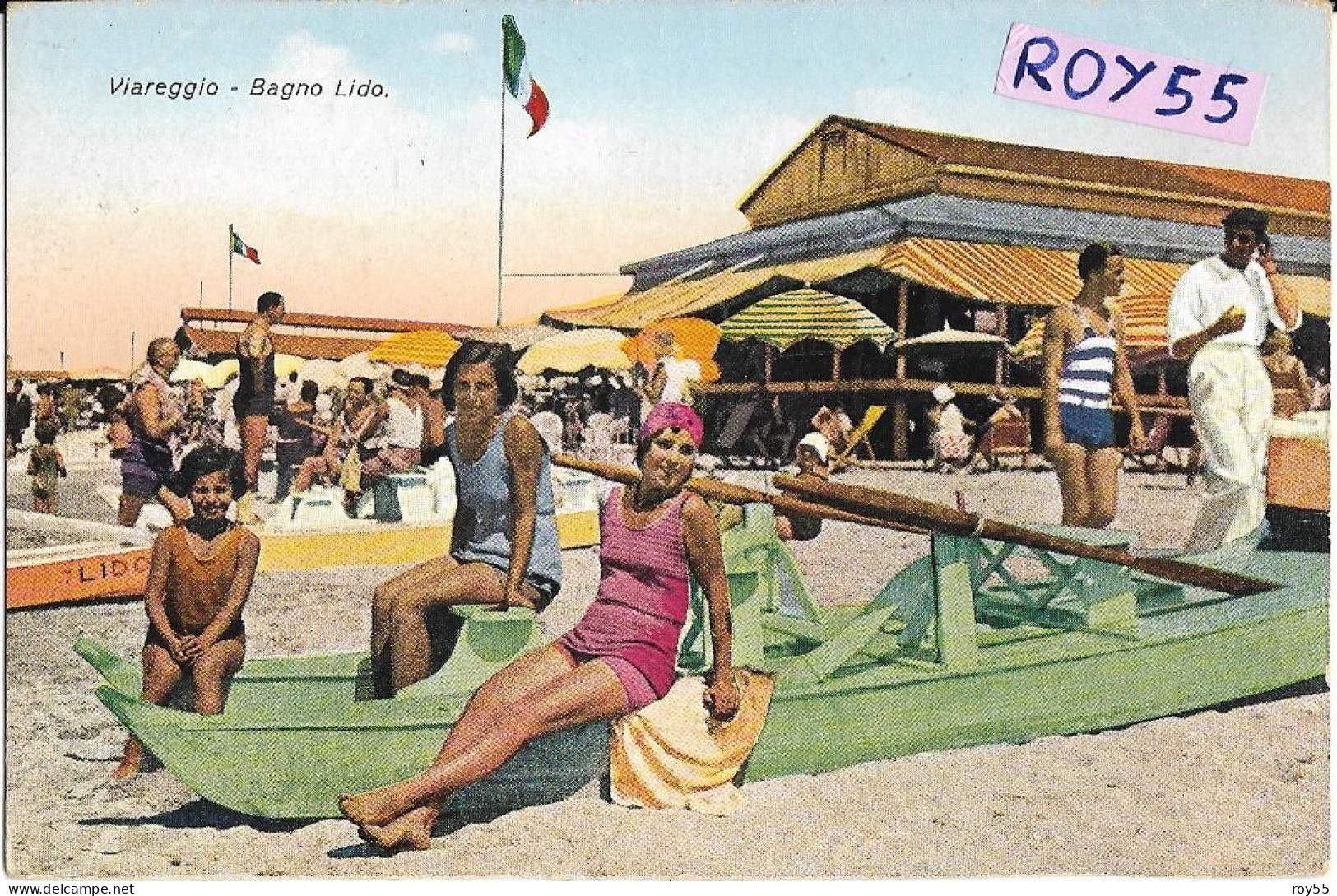 Toscana-viareggio Bagno Lido Animatissima Bella Veduta Spiaggia Bagnanti Barca Salvagente Ristoro Anni 20 30 (f.picc.) - Viareggio