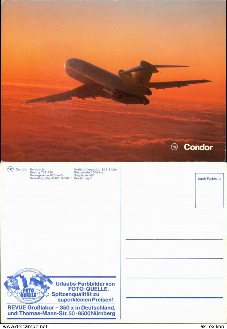 Ansichtskarte  Condor Europa-Jet Flugzeug Flug Im Abendlicht 1980 - 1946-....: Moderne