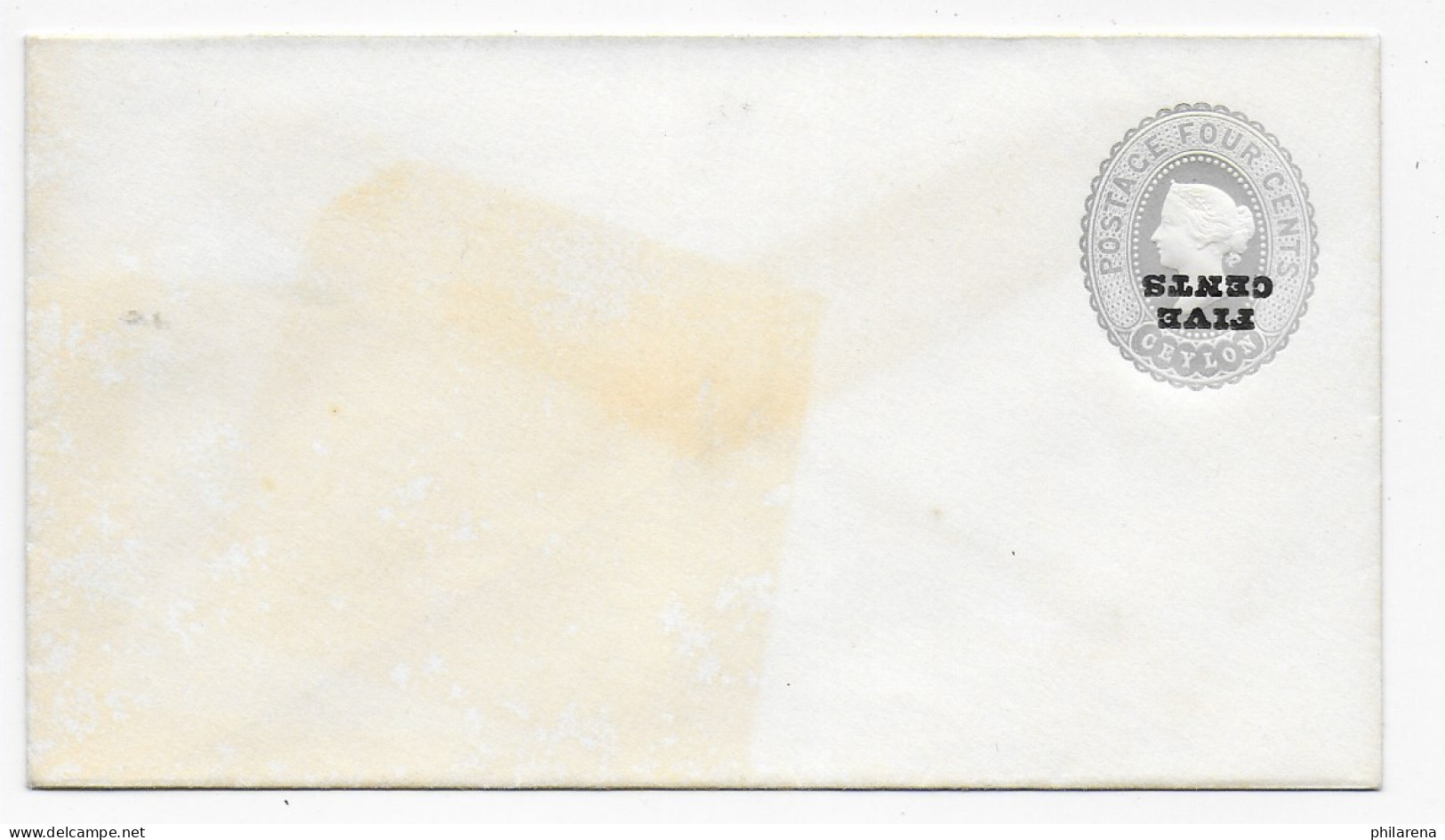 Blanko Ganszachen Umschlag: Kopfstehender Aufdruck: Five Cents - Sri Lanka (Ceilán) (1948-...)