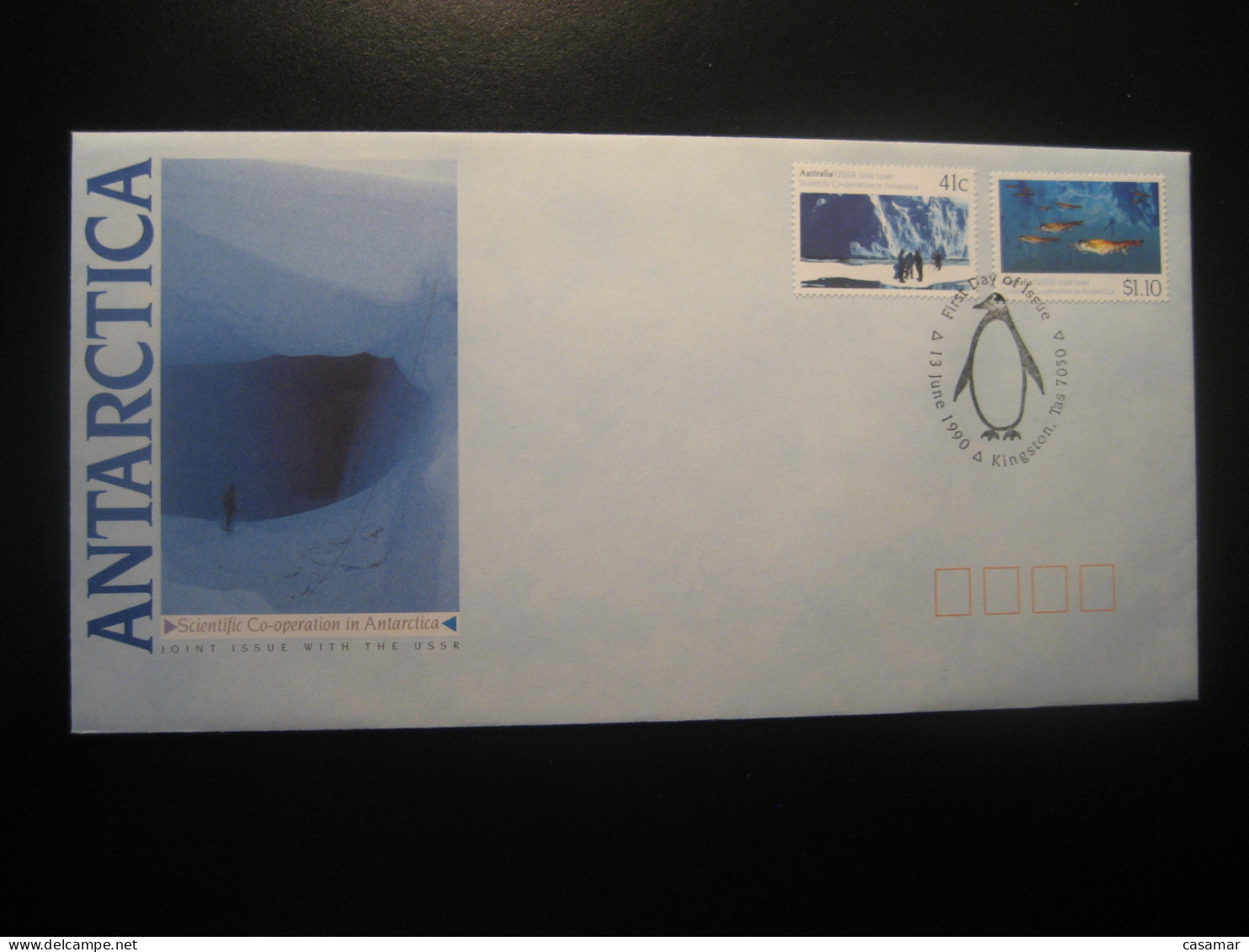 KINGSTON 1990 Russia USSR Co-operation Penguin FDC AUSTRALIA Antarctica Antarctic Antarctique Polar South Pole - Storia Postale