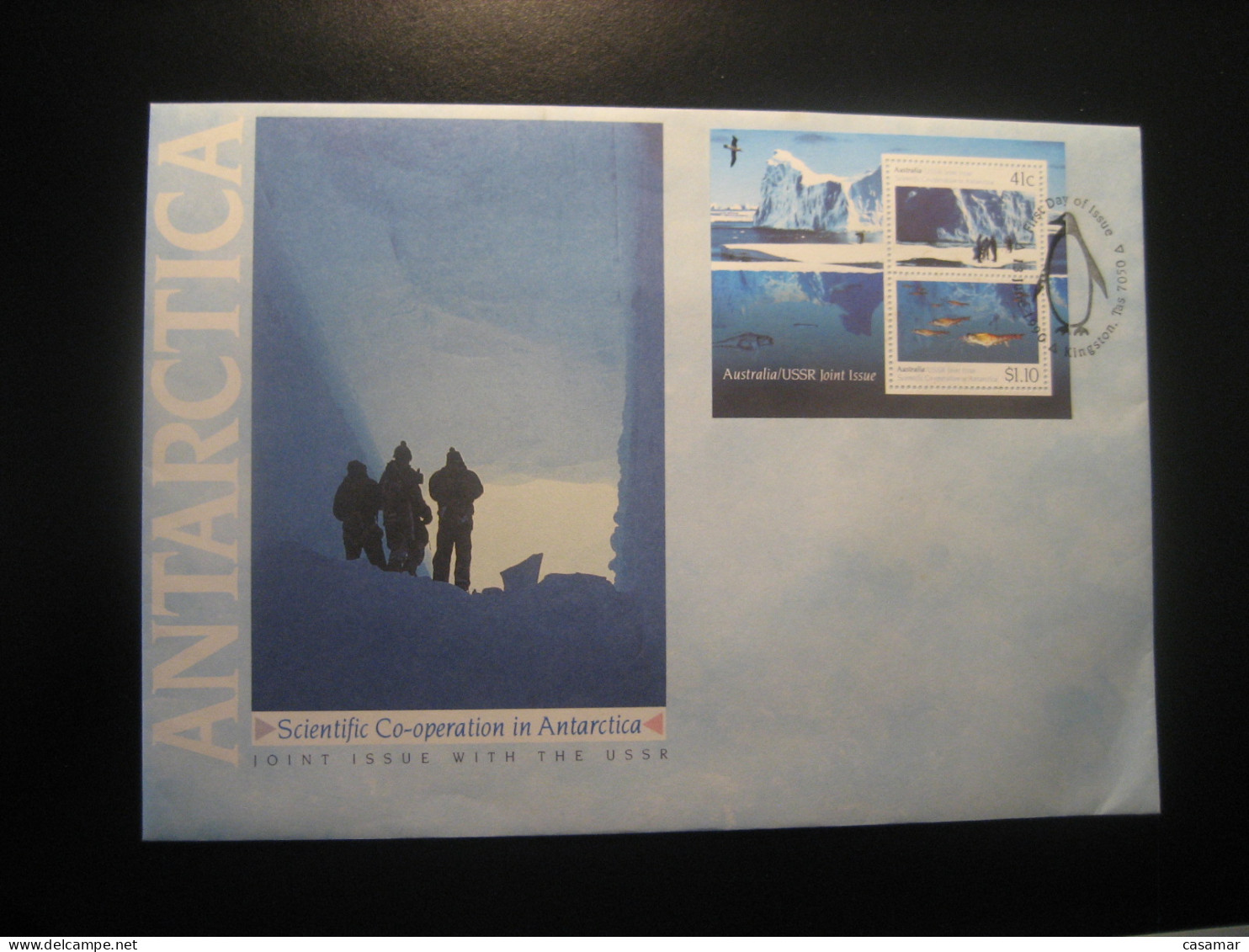 KINGSTON 1990 Russia USSR Co-operation Penguin Bloc FDC AUSTRALIA Antarctica Antarctic Antarctique Polar South Pole - Lettres & Documents