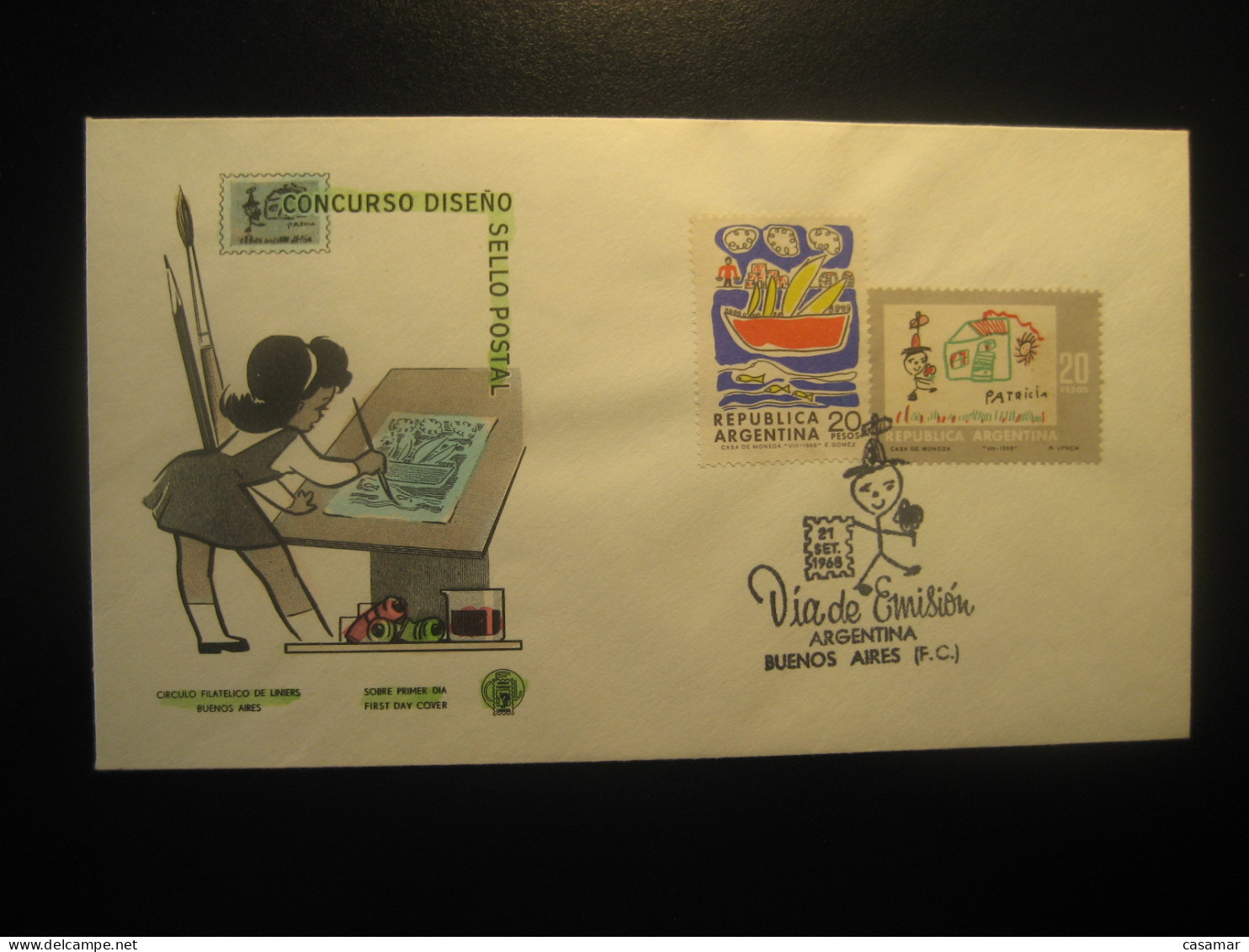 1968 Concurso De Diseño Paint Painting FDC Cancel Cover ARGENTINA Buenos Aires - Lettres & Documents