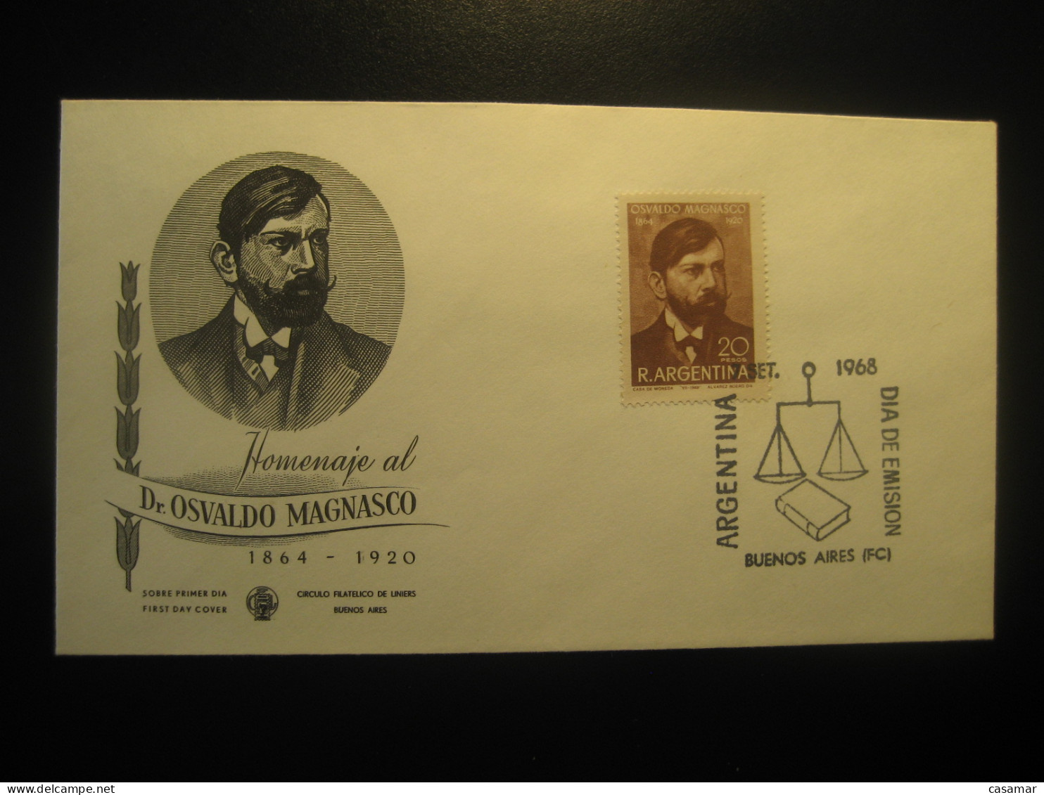 1968 Doctor Osvaldo Magnasco Jurist Politician FDC Cancel Cover ARGENTINA Buenos Aires - Brieven En Documenten