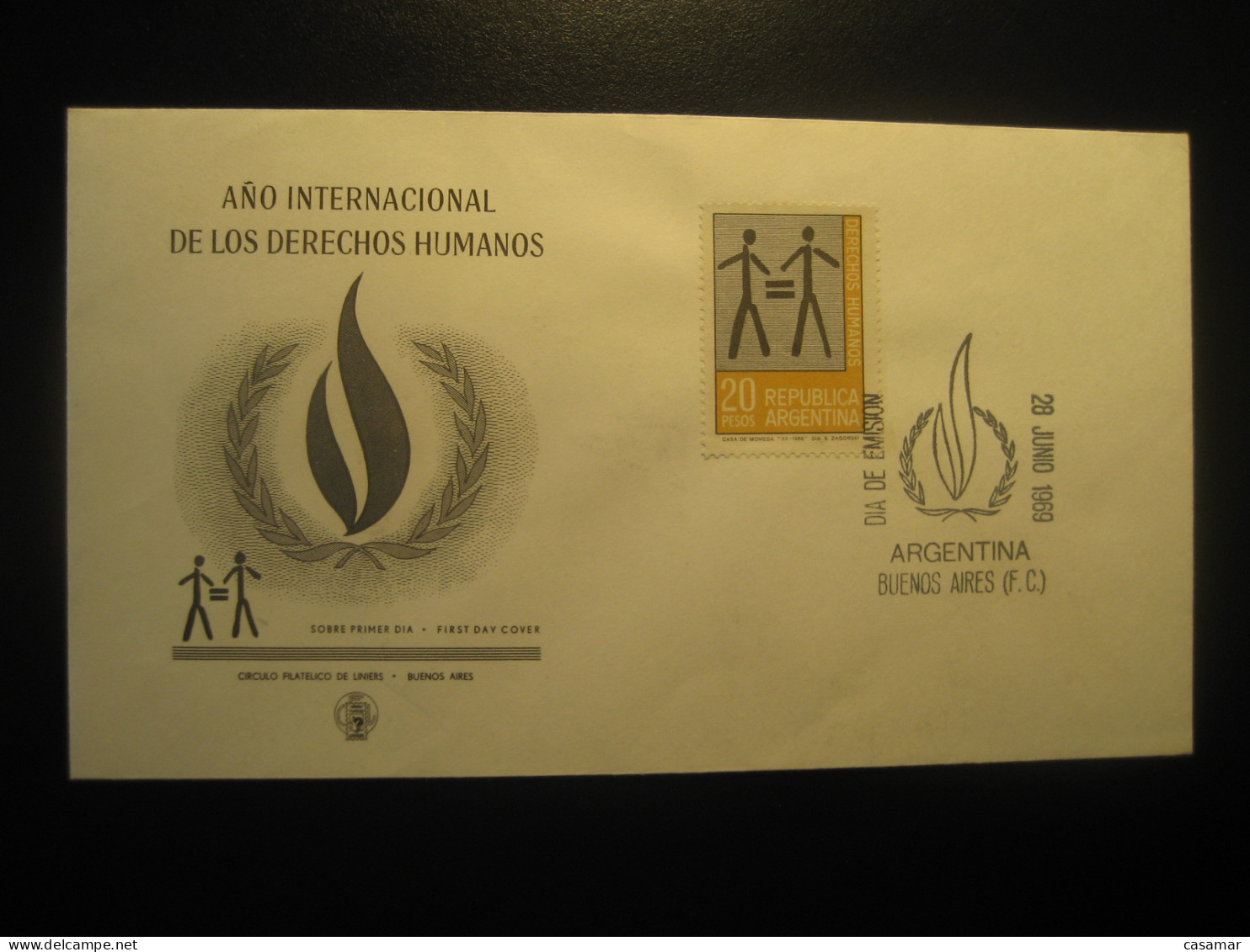 1969 Año Internacional Derechos Humanos International Year Human Rights FDC Cancel Cover ARGENTINA Buenos Aires - Brieven En Documenten