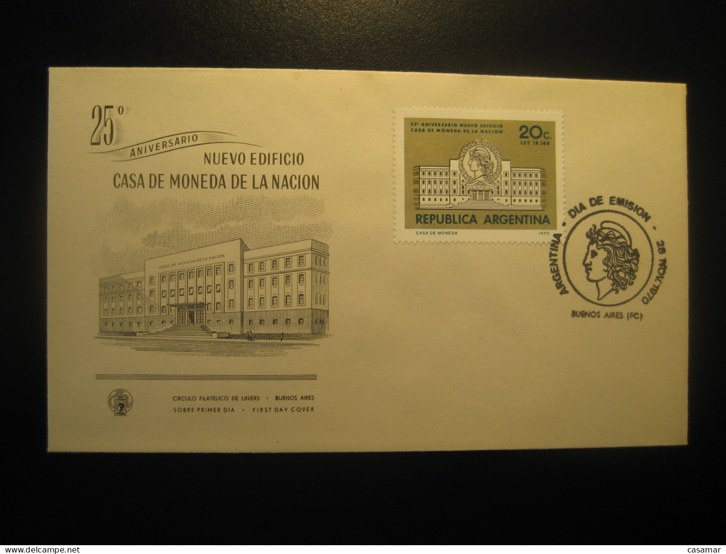 1970 Casa De Moneda De La Nacion Coin Coins Architecture FDC Cancel Cover ARGENTINA Buenos Aires - Munten