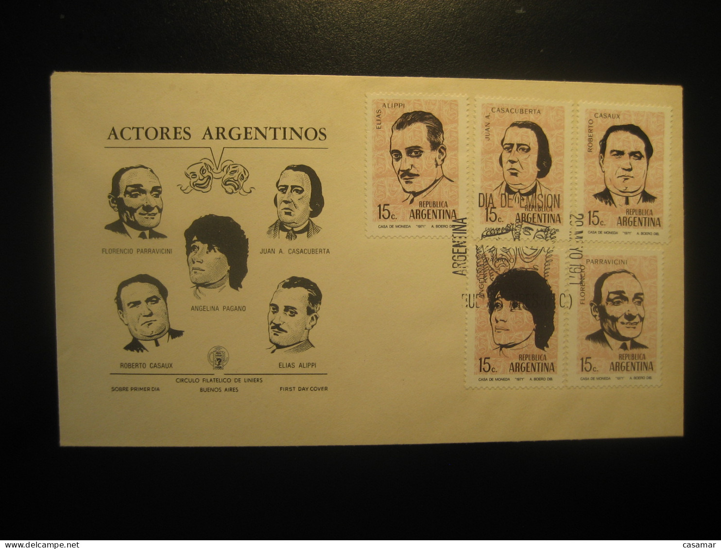 1971 Actores Actors Acteurs Cine Cinema Movie Film Theatre Tv FDC Cancel Cover ARGENTINA Buenos Aires - Cinéma