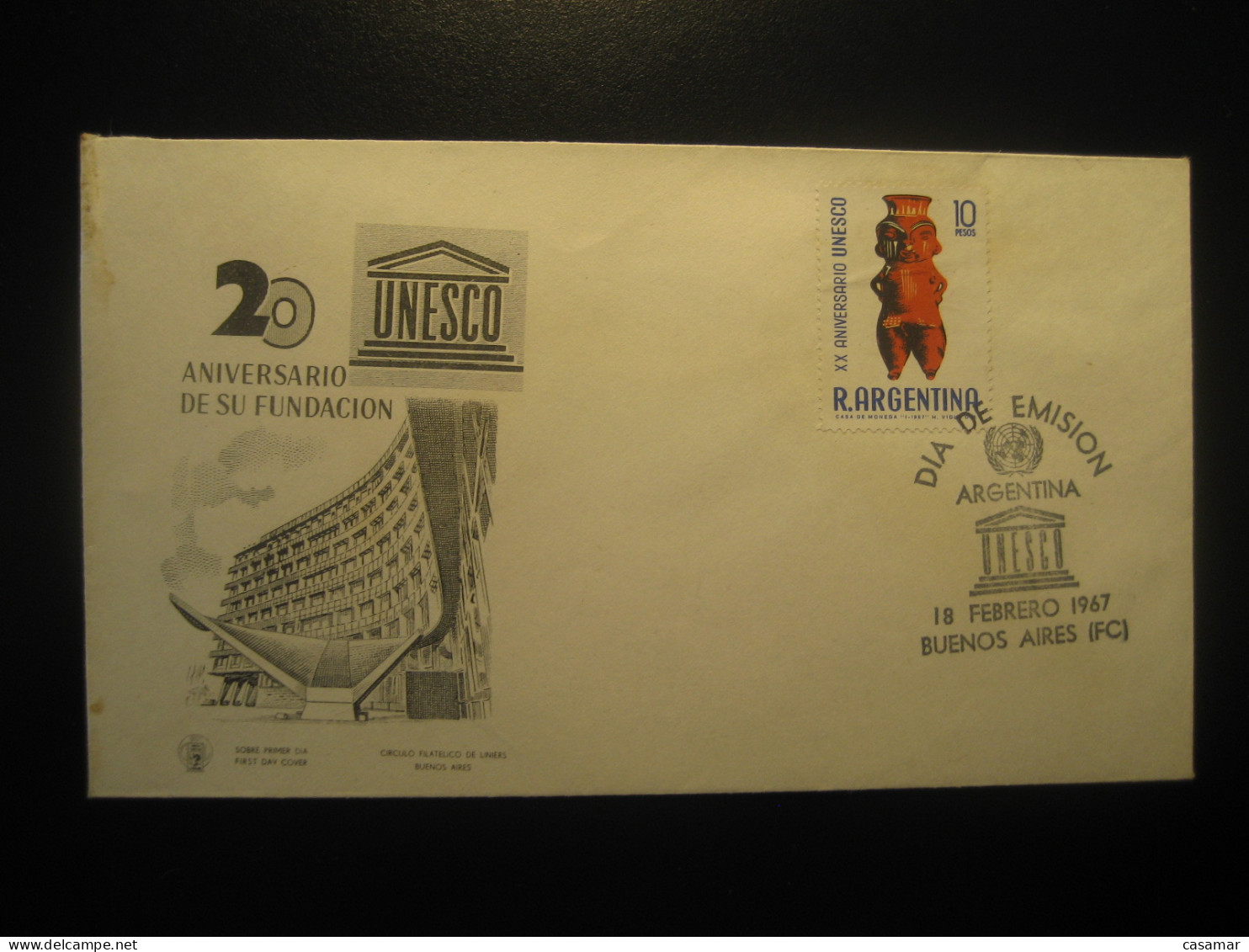 1967 UNESCO XX Anniv. FDC Cancel Cover ARGENTINA Buenos Aires - UNESCO