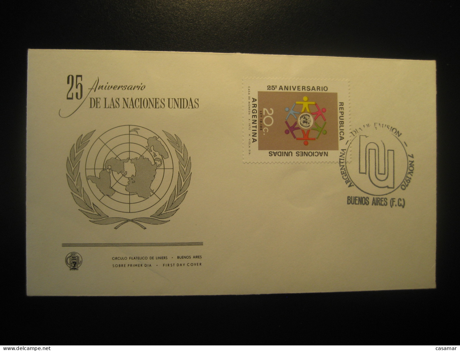 1970 Naciones Unidas United Nations UN UNO FDC Cancel Cover ARGENTINA Buenos Aires - ONU