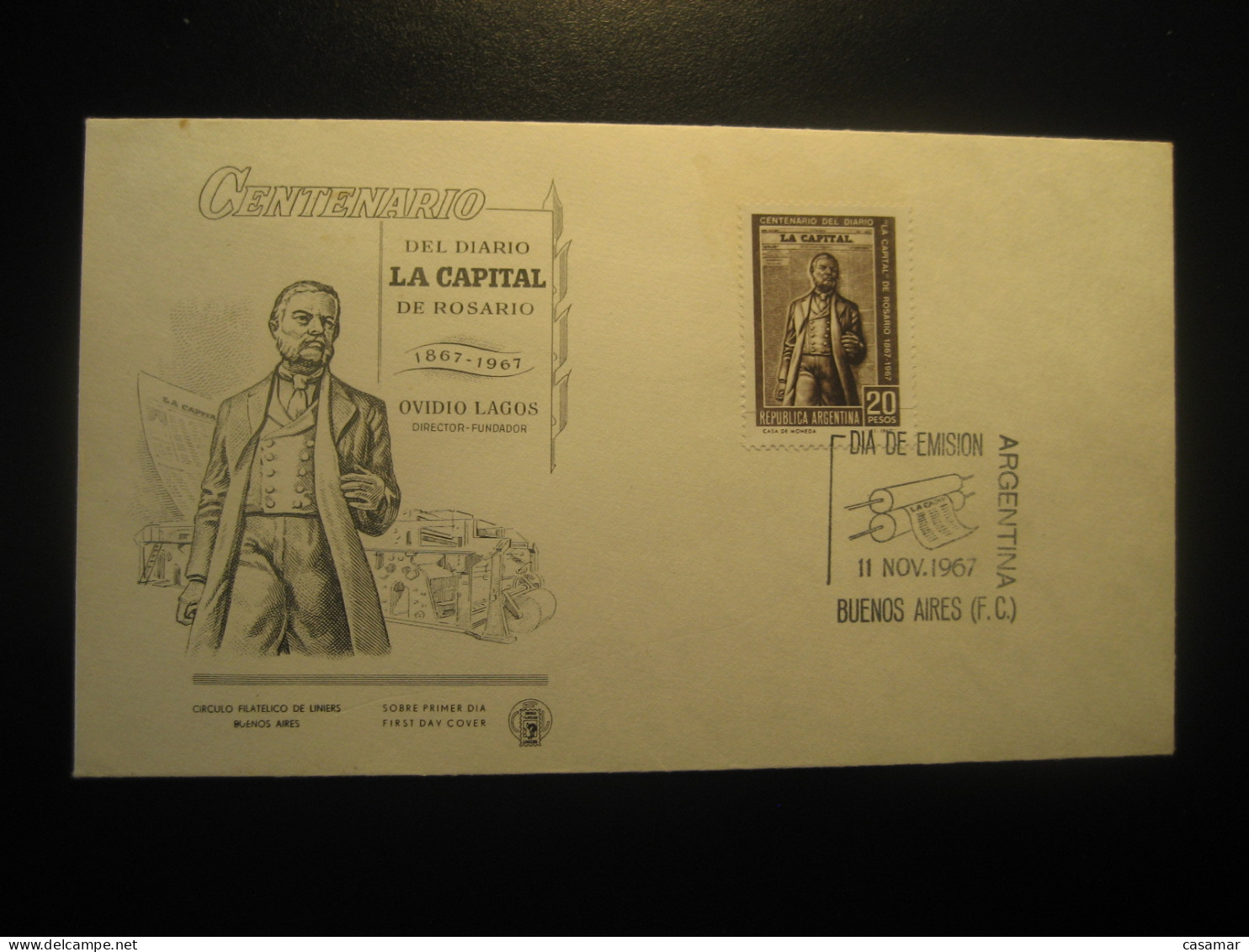 1967 Diario La Capital Rosario Newspaper Journalism FDC Cancel Cover ARGENTINA Buenos Aires - Other & Unclassified