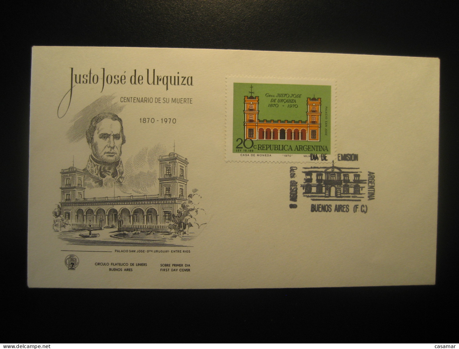 1970 General Justo Jose De Urquiza Militar Military FDC Cancel Cover ARGENTINA Buenos Aires - Militares