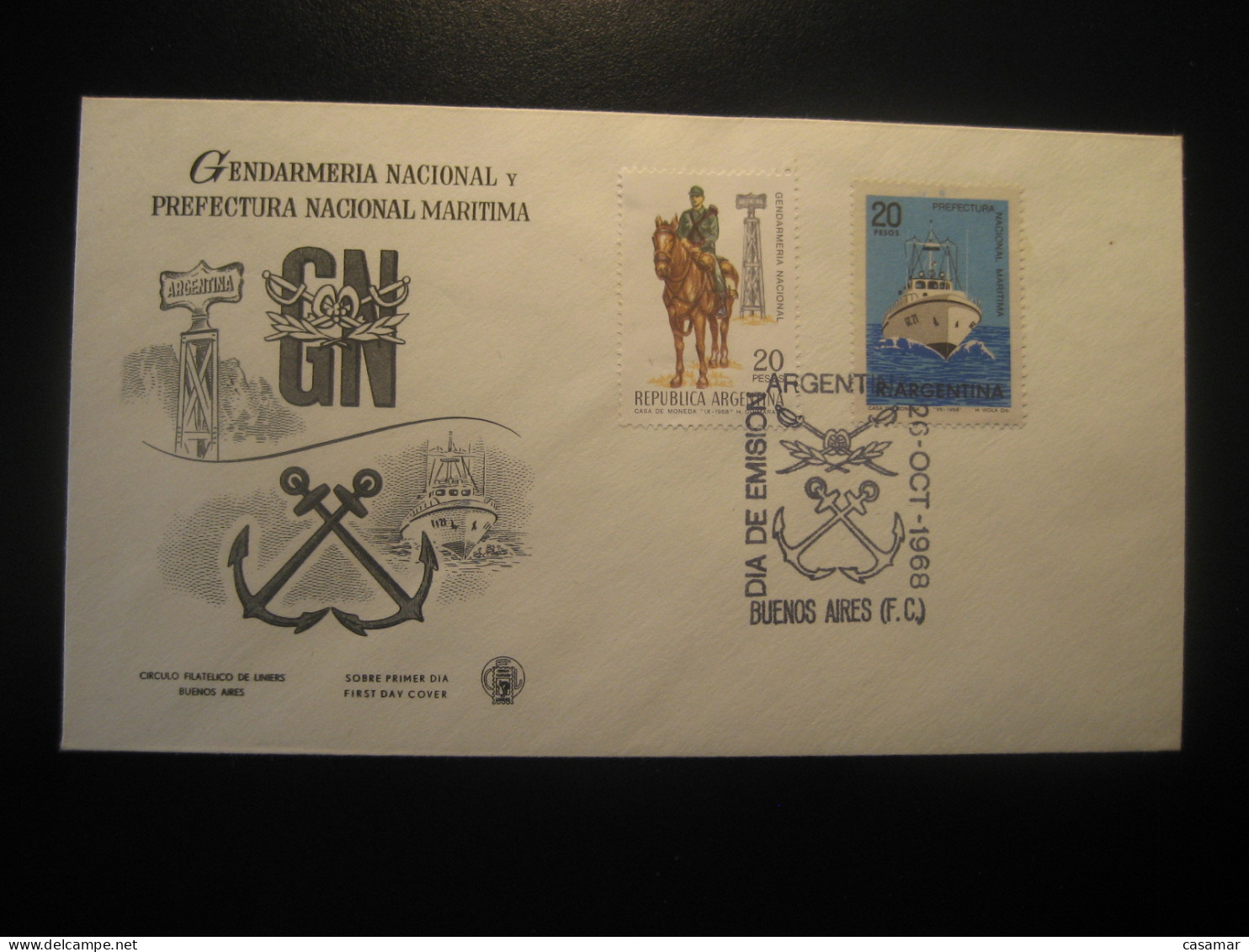 1968 Gendarmeria Prefactura Maritima Maritime Prefecture Gendarmerie Police Ship FDC Cancel Cover ARGENTINA Buenos Aires - Polizei - Gendarmerie