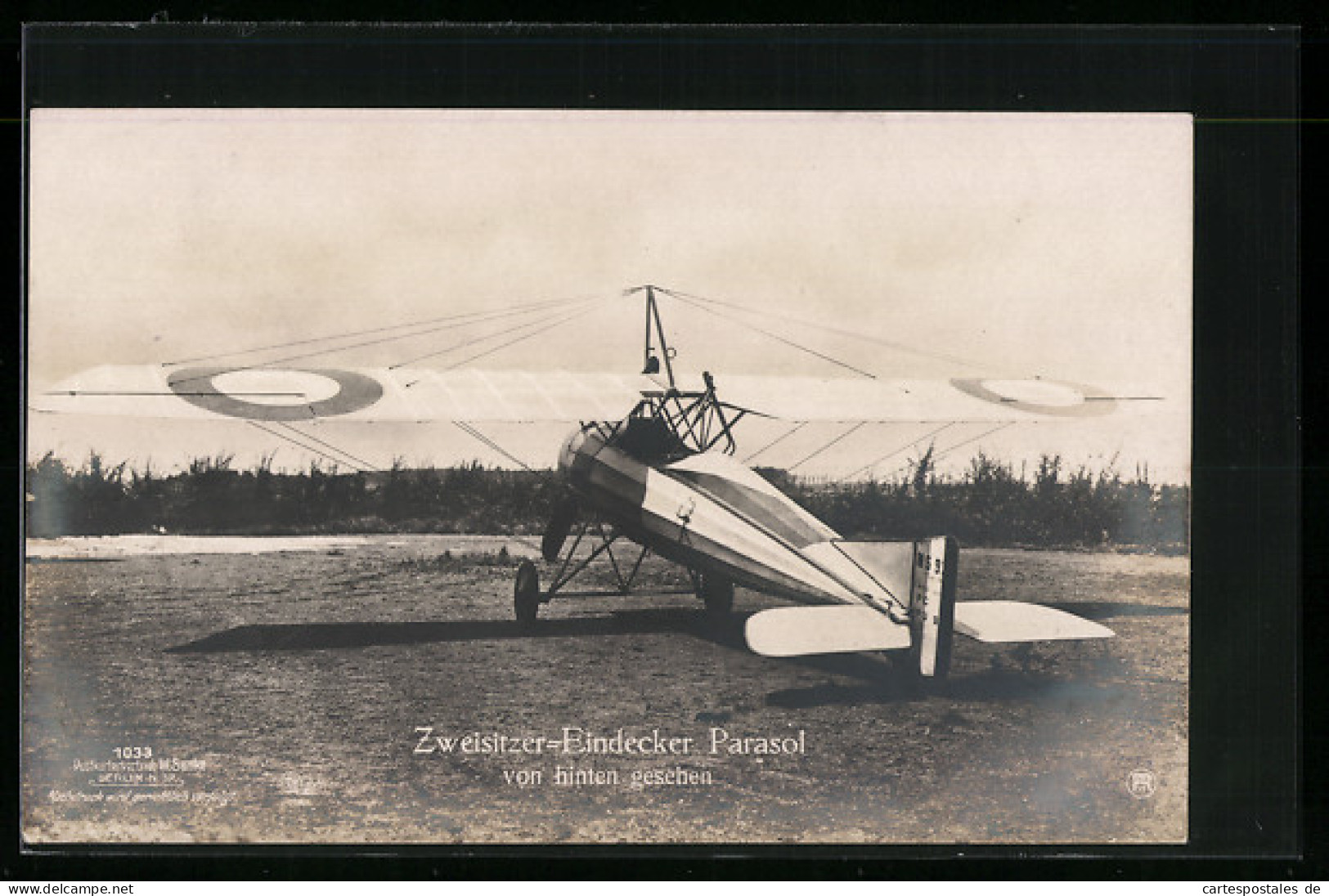 Foto-AK Sanke Nr. 1033: Zweisitzer-Eindecker Parasol Flugzeug  - 1914-1918: 1st War