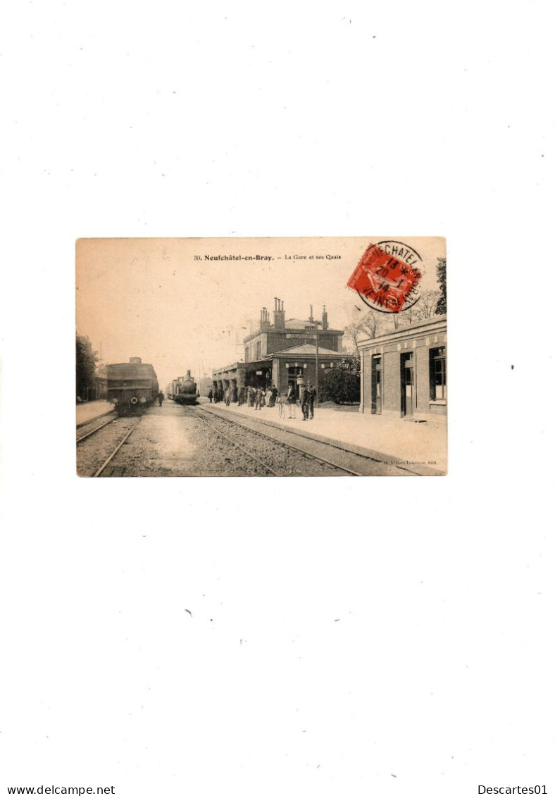 C P A  ANIMEE    NEUFCHATEL-EN-BRAY  LA GARE ET SES QUAIS     CIRCULEE  20 JANVIER 1914 - Neufchâtel En Bray