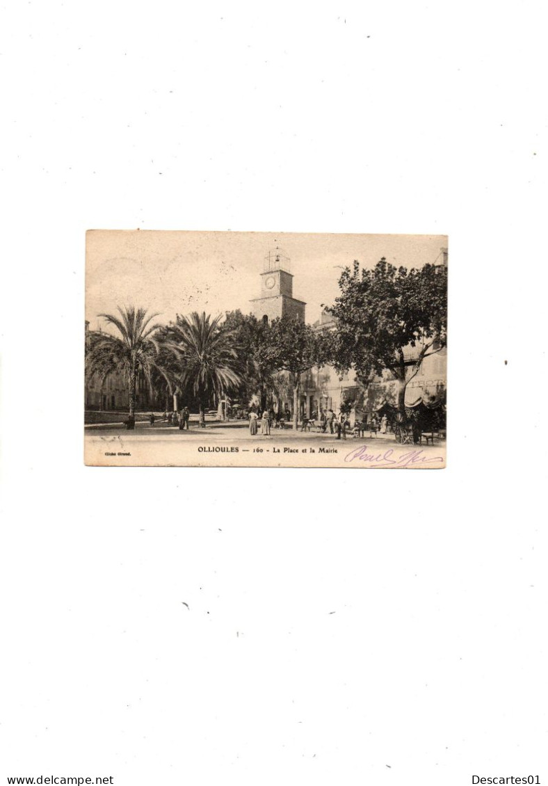 C P A  ANIMEE    OLLIOULES LA PLACE ET LA MAIRIE      CIRCULEE  3 JANVIER 1904 - Ollioules