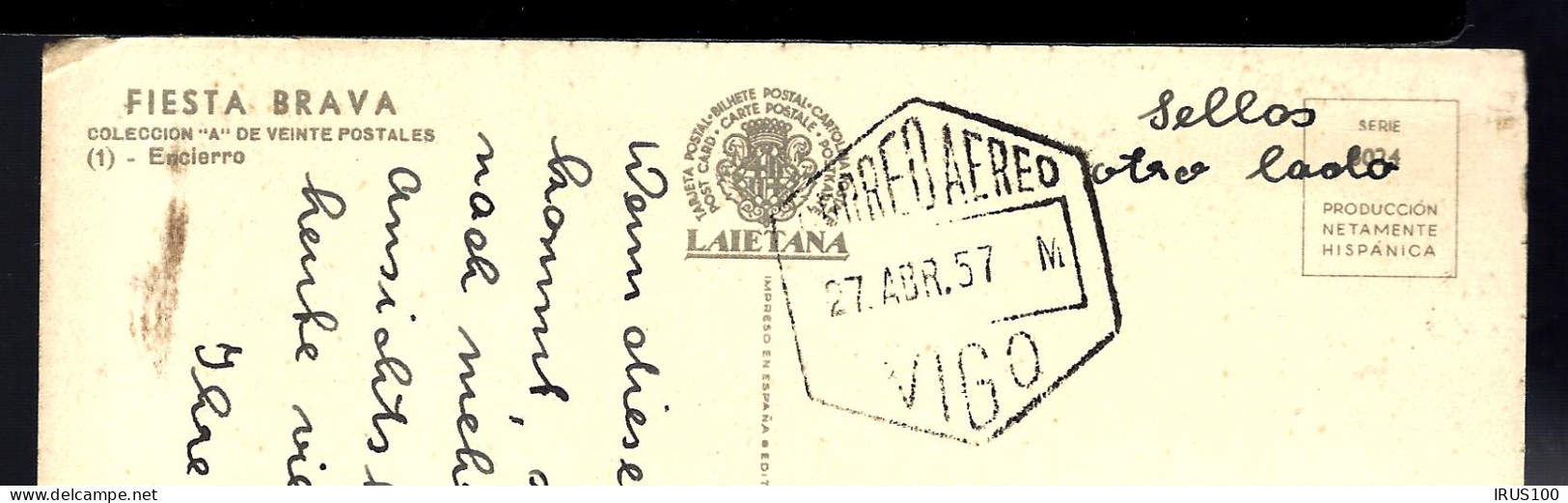 COURRIER D'ESPAGNE - 1957 - PAR AVION - VIGO - - Storia Postale