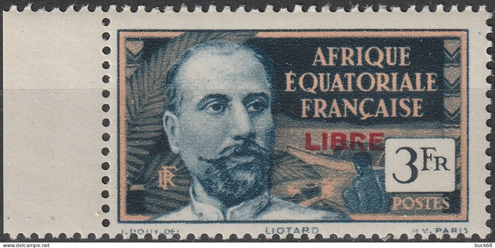 AEF 135 ** MNH Explorateur Louis LIOTARD + Surcharge Rouge FRANCE LIBRE Afrique Equatoriale Française A.E.F. 1940 (2) - Neufs